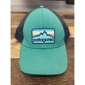 Patagonia Trucker Hat P6 Logo Mountains Teal Mesh Adjustable Snapback